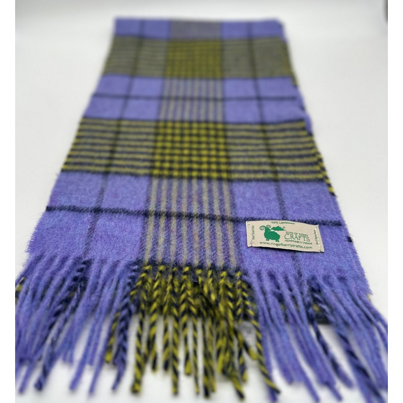 Luxurious Irish Lambswool Scarf in Peri Peri Purple and Golden Yellow Tartan Plaid - Handcrafted Elegance for Winter - Long -MADE IN IRELAND