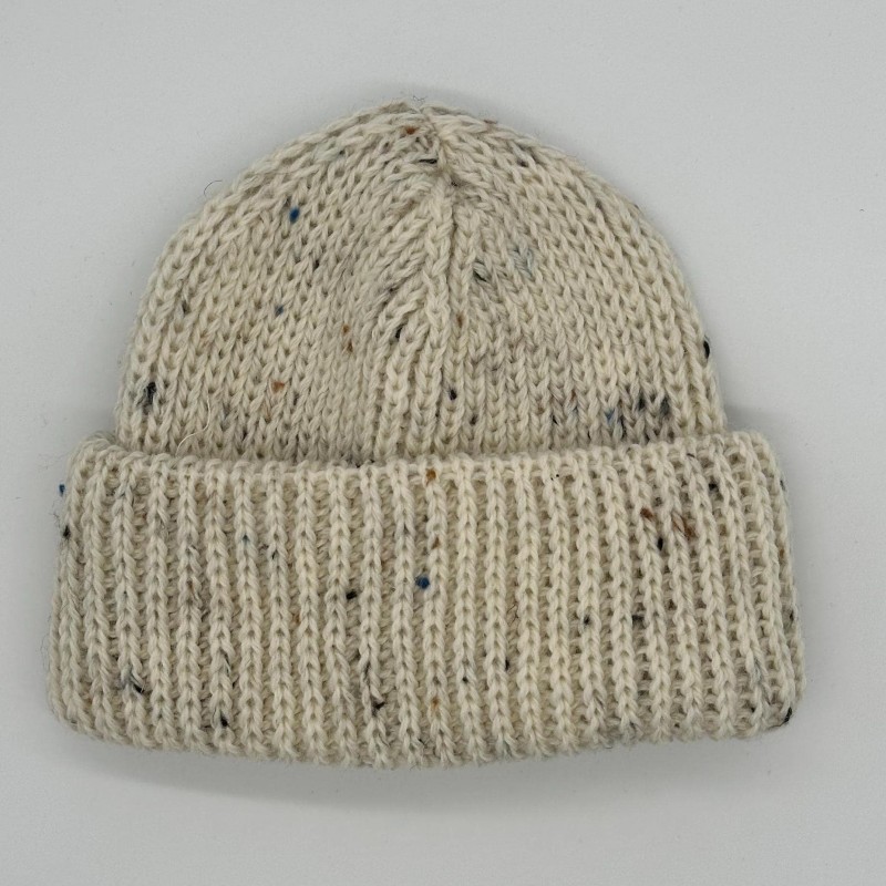 Handloomed Pure New Wool Beanie - Unisex, Cream with Fleck, Donegal Yarn