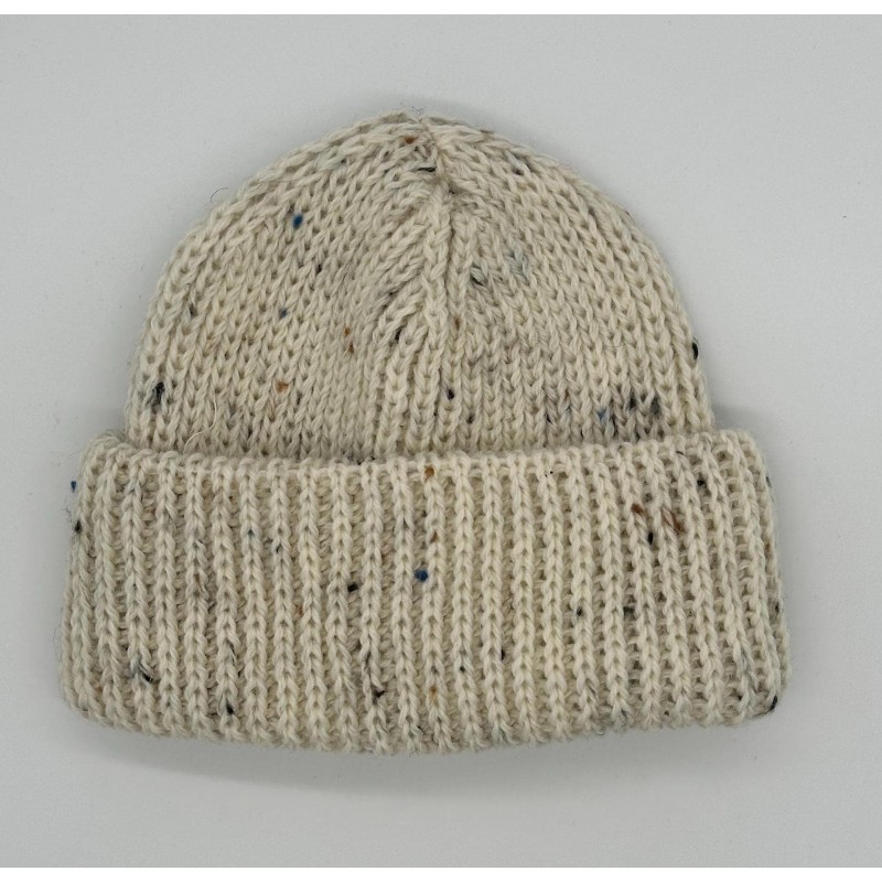 Handloomed Pure New Wool Beanie - Unisex, Cream with Fleck, Donegal Yarn