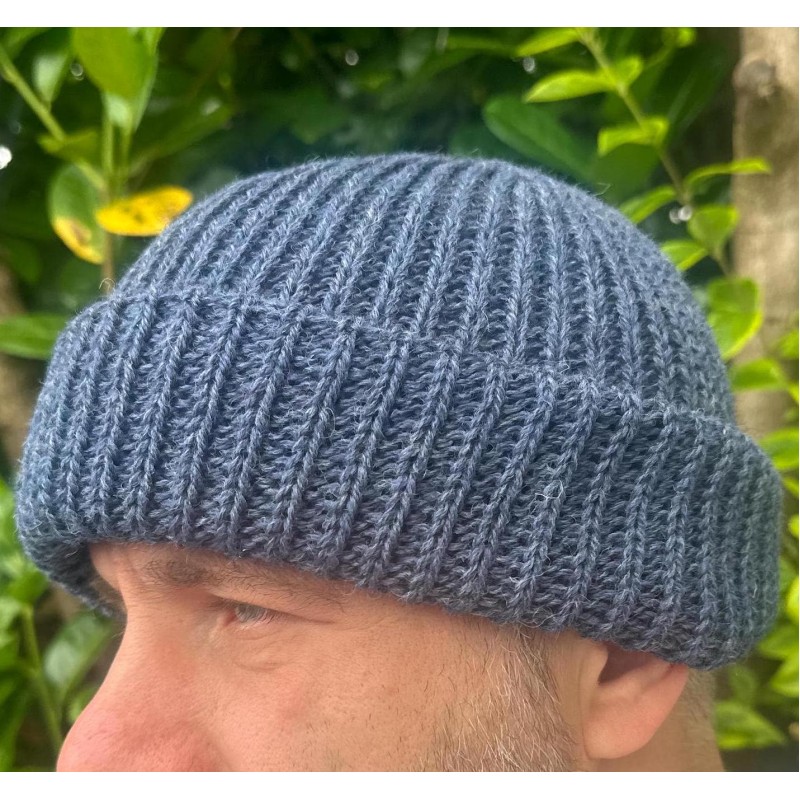 Handloomed Pure New Wool Beanie - Unisex, Denim Blue (Deep Blue), Donegal Yarn