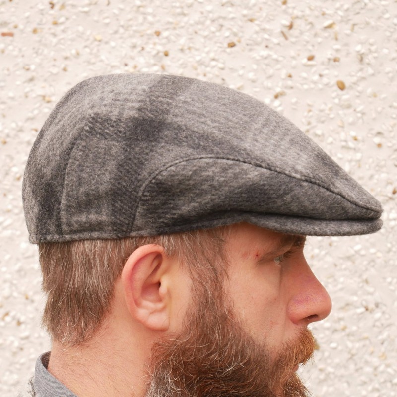 Traditional Irish tweed flat cap - grey/charcoal tartan/plaid check - 100% wool - padded - HANDMADE IN IRELAND