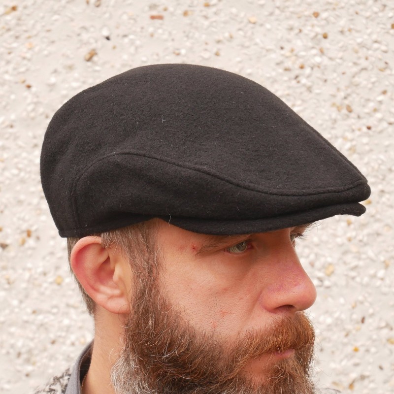 Traditional Irish  Flat Cap - Paddy Cap - Black - 100% Pure New Wool - Padded  / Quilted  - HANDMADE IN IRELAND