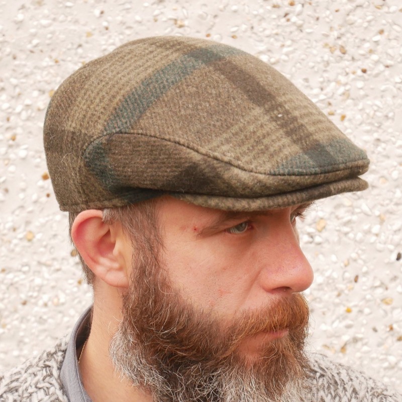 Traditional Irish tweed flat cap - green tartan/plaid check - 100% wool - padded - HANDMADE IN IRELAND