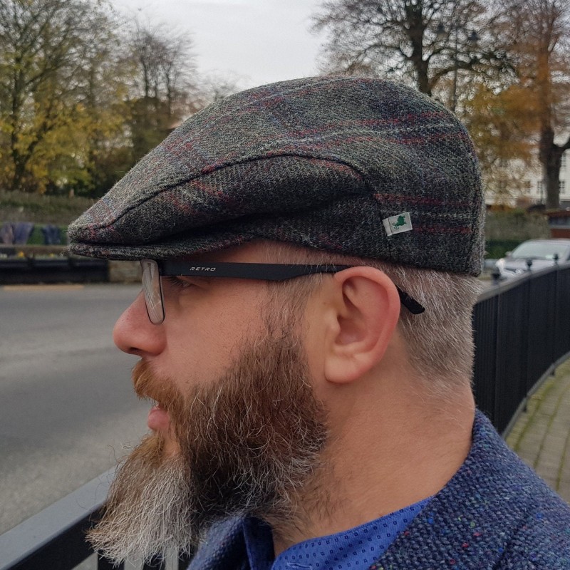 Traditional Irish Tweed Flat Cap - Paddy Cap - Green/Red/Blue Tartan/ Plaid/ Check - 100% Pure New Wool - Padded - HANDMADE IN IRELAND